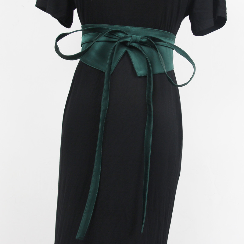 Moda vestido cinto decoração feminina rendas All-Match blusão casaco tecido cetim preto camelo verde cinto largo
