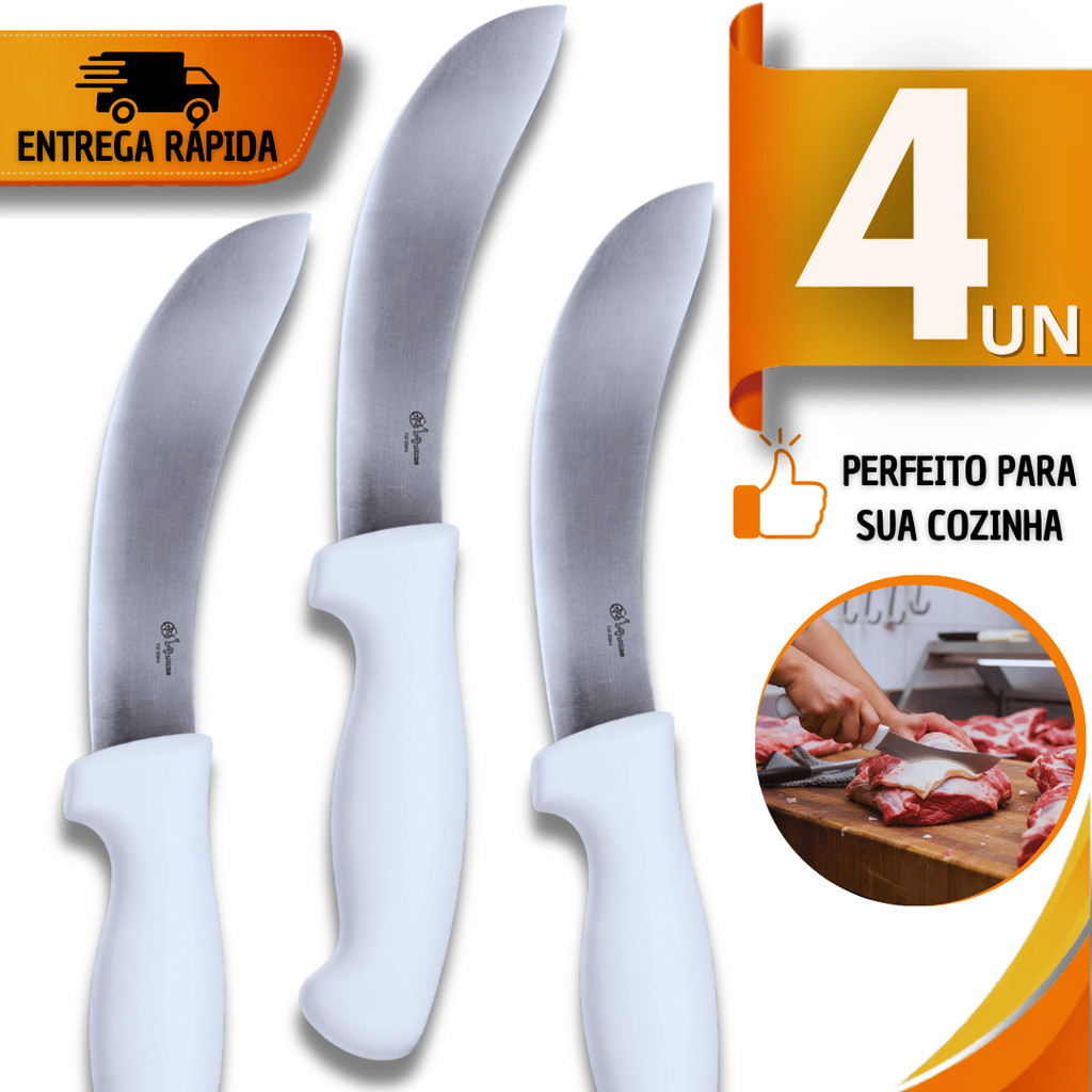 Kit Faca Tira Couro Profissional Lâmina Aço Inox 6" Aço Inox Açougue Frigorifico Desossa Utensílios