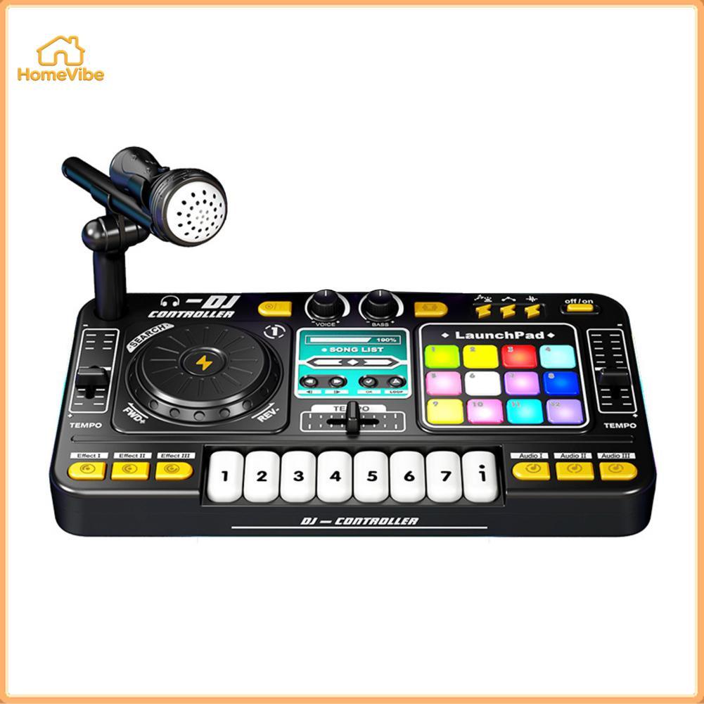 HomeVibe Controlador de DJ para crianças Leitor de disco Teclado eletrônico Mesa misturadora BT com microfone ajustável