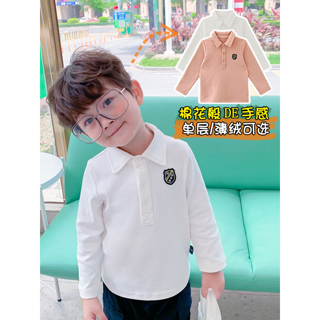 Chá mãe meninos camiseta lapela camisa polo All-Match crianças de manga comprida topo inverno meninos bebê forro de lã c