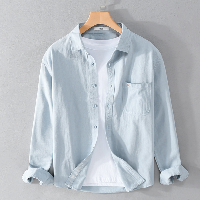 Camisa masculina de algodão puro all-match camisa de manga comprida masculina japonesa Casual outono cor sólida primaver