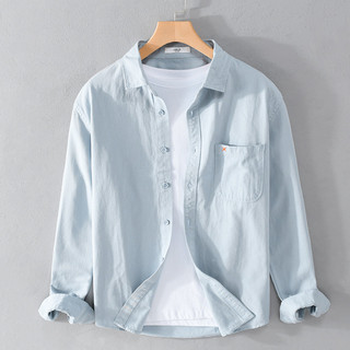 Camisa masculina de algodão puro all-match camisa de manga comprida masculina japonesa Casual outono cor sólida primaver