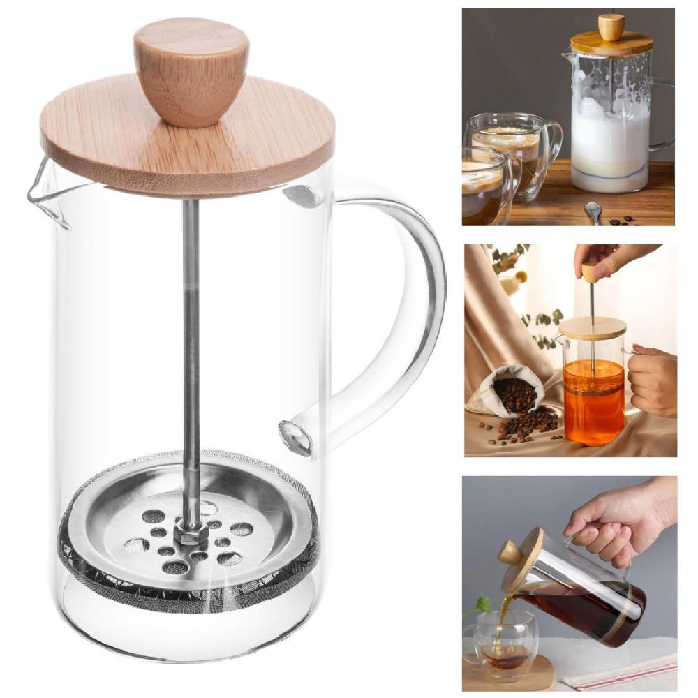 CAFETEIRA PRENSA FRANCESA 600ML VIDRO BOROSSILICATO BAMBU TAMPA MADEIRA CAFE CHA LEITE