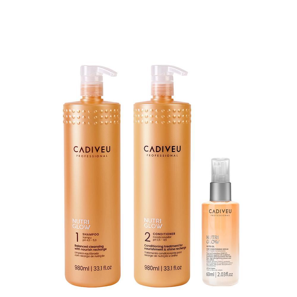 KIT CADIVEU PROFESSIONAL NUTRI GLOW SHAMPOO 980ML + CONDICIONADOR 980ML + ÓLEO 60ML