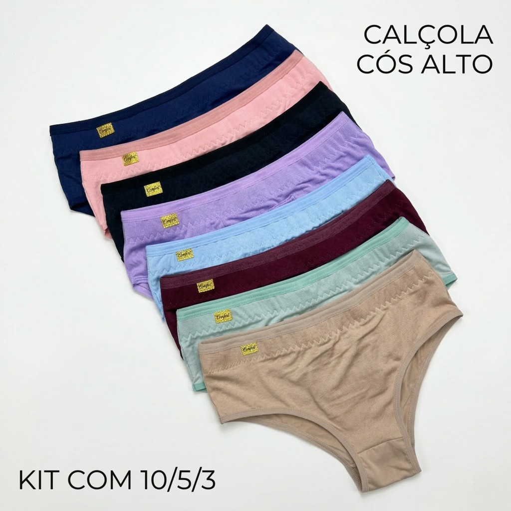 Kit Calcinha Cintura Alta Cós Alto Segura Barriga Microfibra Conforto Reforçada Barato em Oferta na Shopee