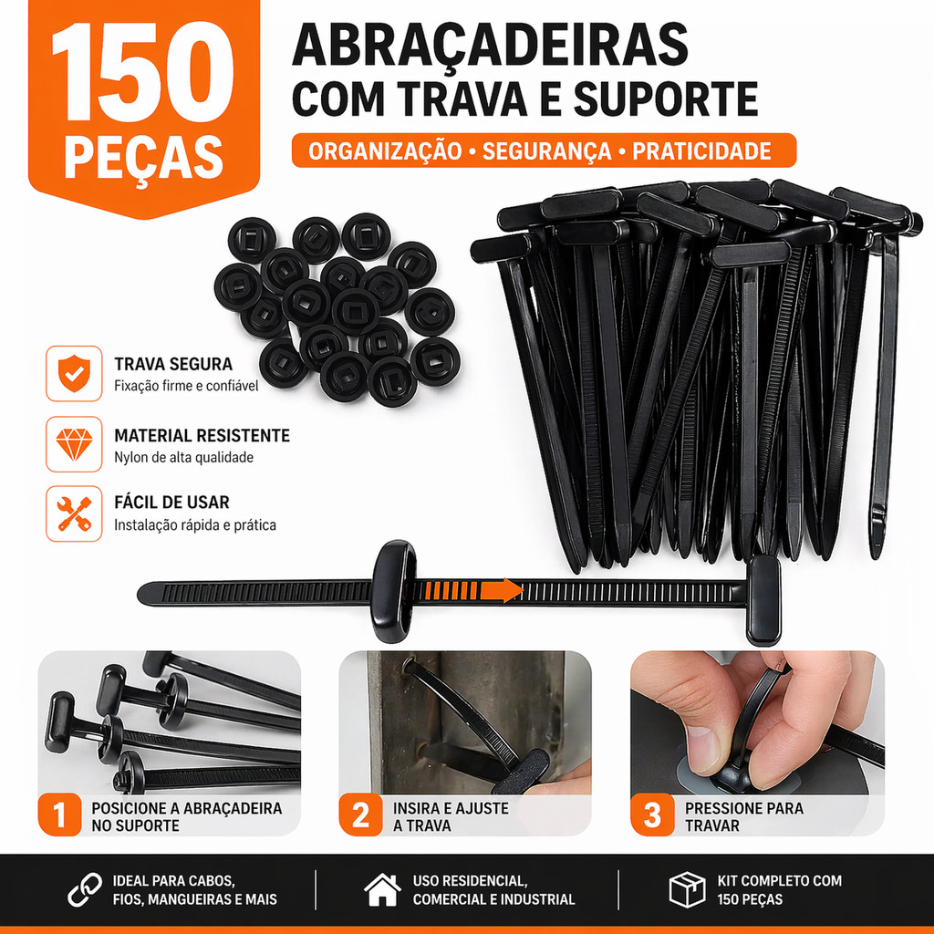Kit 10/20/50/100/150 Unidades De Abraçadeiras Com Travamento Automático Fivela Universal De Nylon Multifuncional Enforca