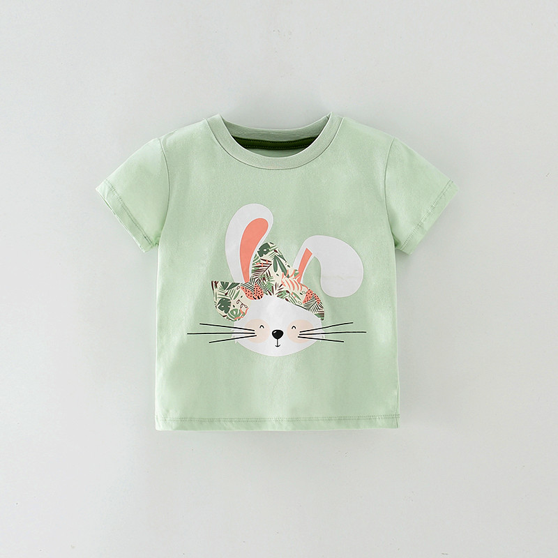 Meninas de manga curta camiseta verão novo estilo puro algodão bonito coelho impresso topo pequeno médio crianças bebê m