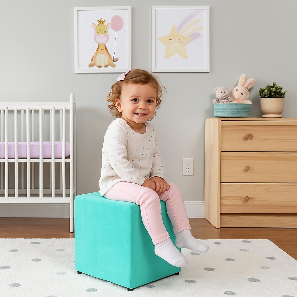 Pufe Kids Macio Puff Infantil Mini Banco Almofadado Suave Decorativo Banquinho Confortável Aconchegante