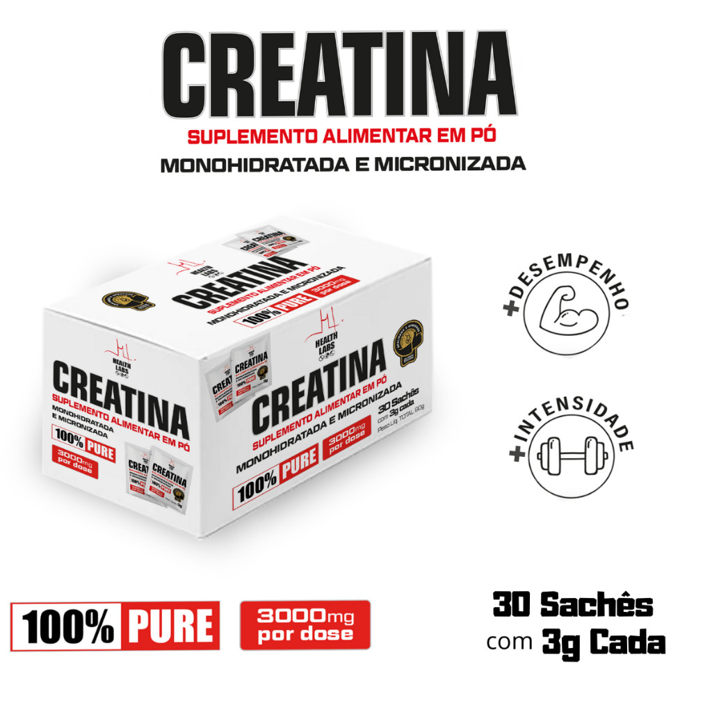 Creatina Monohidratada Pura 30 Sachê 3g - Health Labs