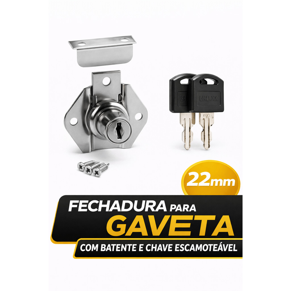 Fechadura Para Gaveta Chave Escamoteavel 22mm Móveis