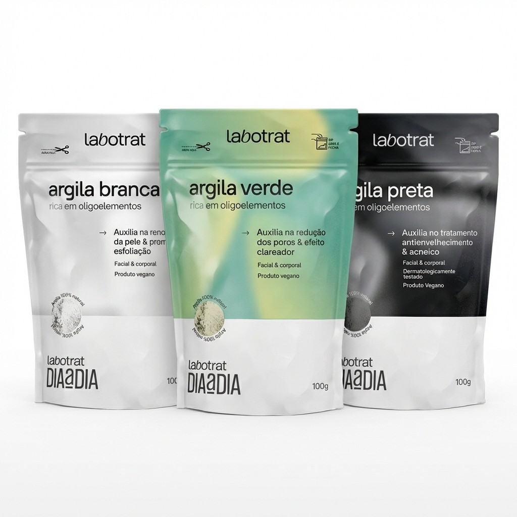 Kit 3 Argilas Mascara Facial Skin Care Preta Antiacne + Argila Branca Esfoliante + Argila Verde Controle Oliosidade