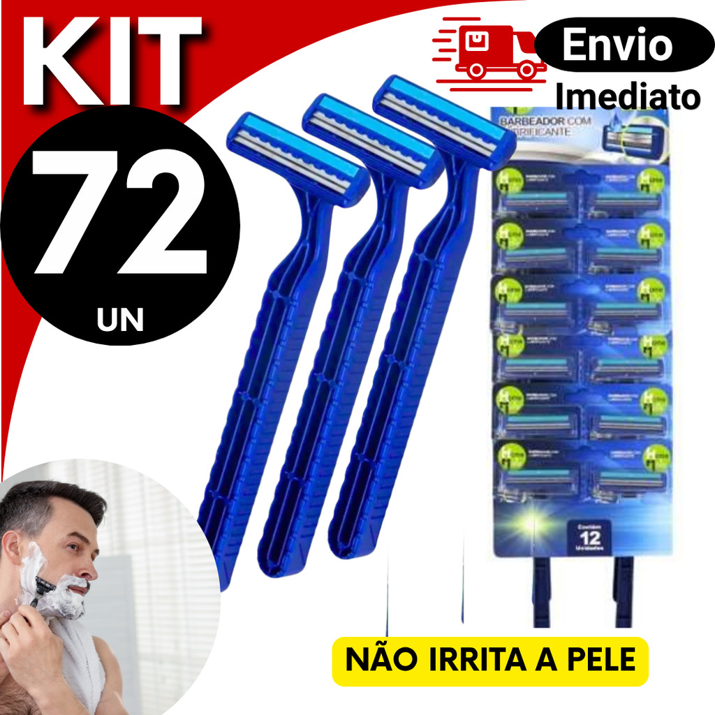 Kit Prestobarba 2 Lâminas Descartável 12 a 72 Unidades Barbeador Masculino Econômico Pronta Entrega