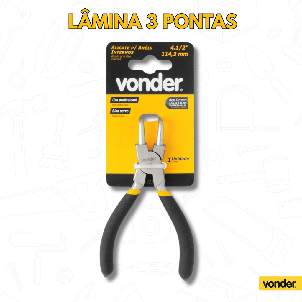 Alicate para Anéis Interno Bico Curvo 4.1/2" – Vonder