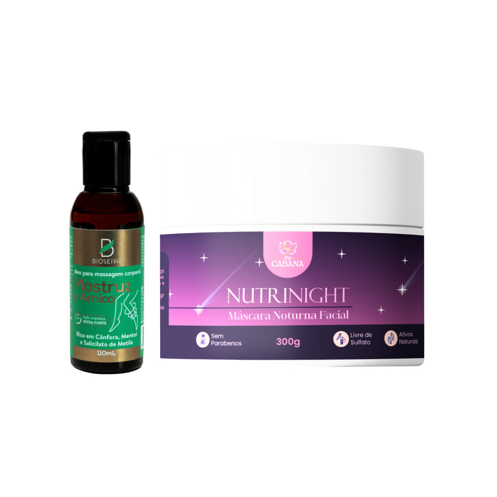 Óleo BioSeiva Mastruz 110mL + Máscara NutriNight 300g | Massagem Relaxante, Hidratação e Skincare