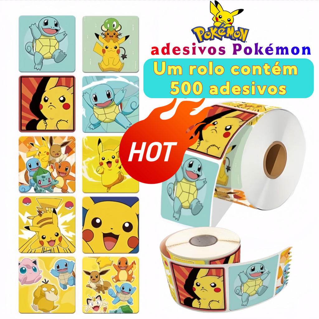 Rolo 500 Adesivos Pokémon Pikachu Stickers Mimo Para Clientes Lembrancinha Infantil Festa Escolar em Oferta na Shopee