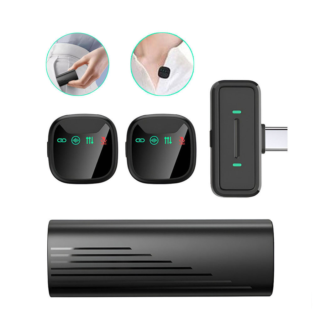Microfone Lapela Wireless Portátil Com Cancelamento Ruído Anti Ruído Tipo C iPhone Gravação Celular