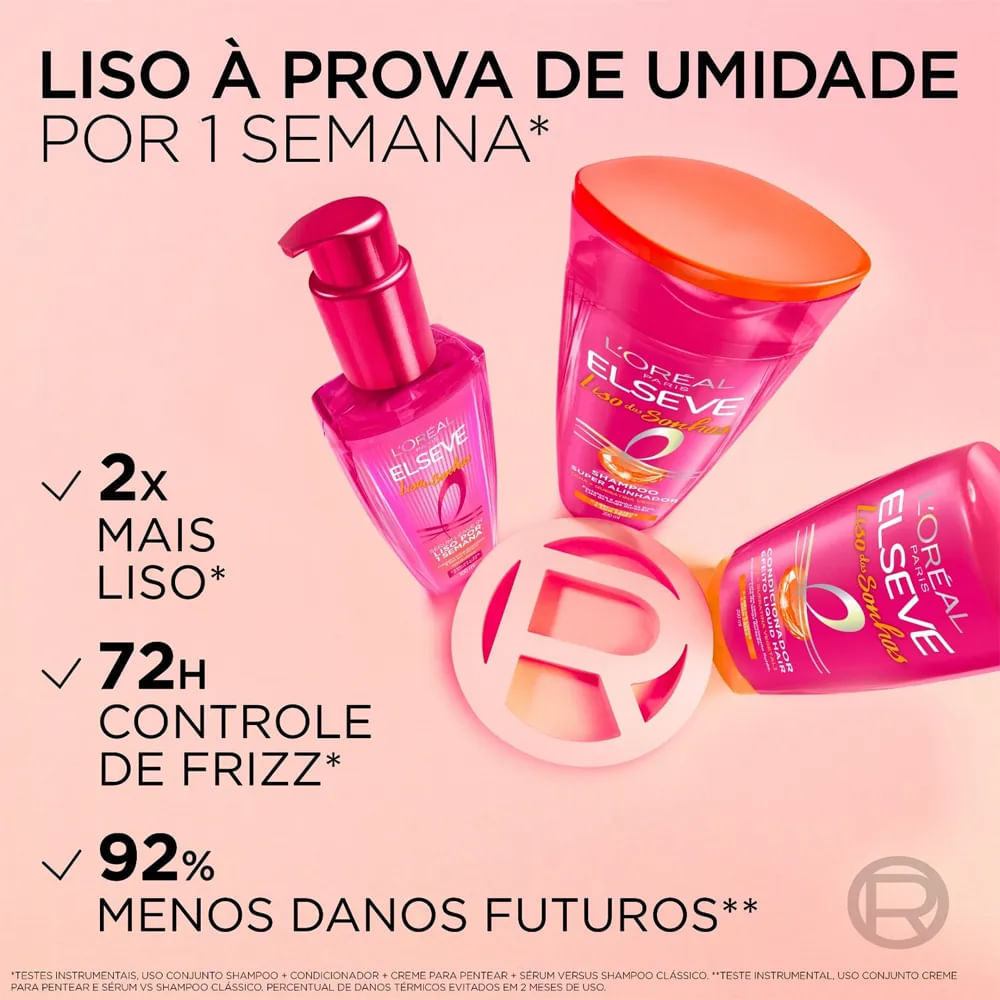 Detalhes do Kit Elseve Shampoo + Condicionador Liso Dos Sonhos Liquid Hair 200ml