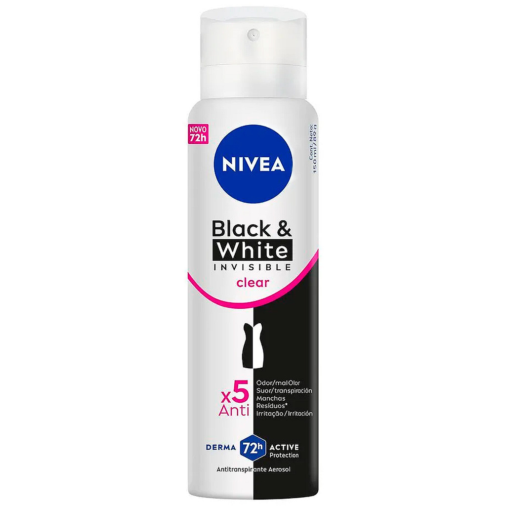 Desodorante Antitranspirante Aerosol Nivea Invisible Black & White Clear 150ml Feminino em Oferta na Shopee