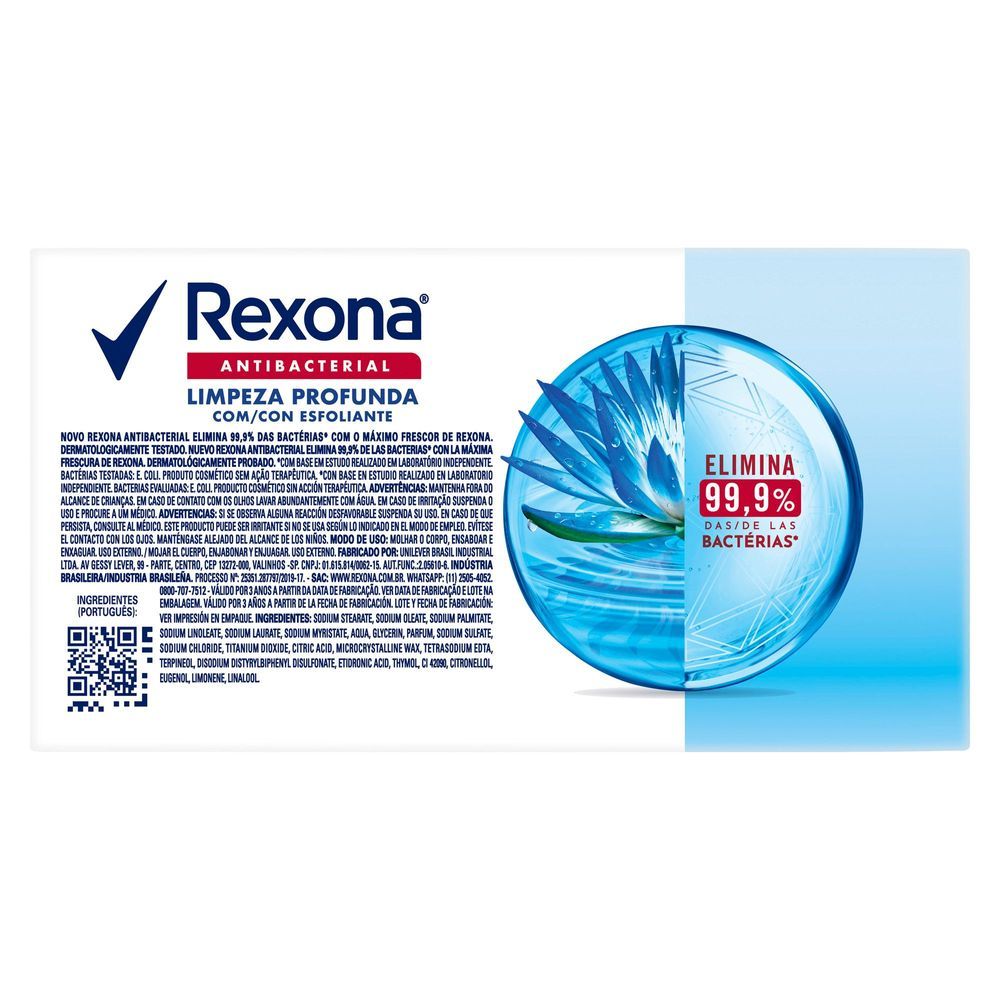 Detalhes do Sabonete em Barra Rexona Antibacterial Limpeza Profunda 84g com 6 Unidades