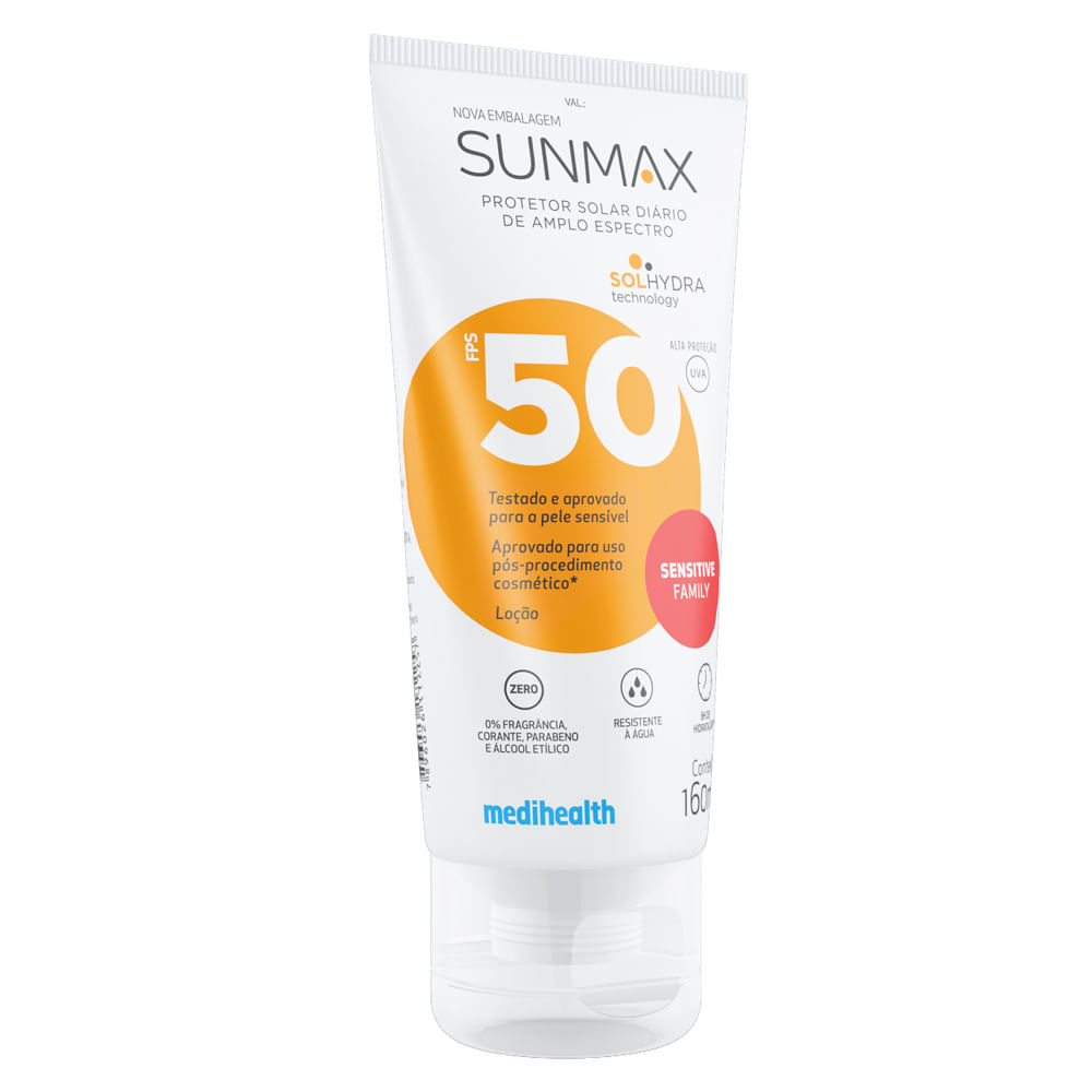 Detalhes do Protetor Solar Sunmax Sensitive FPS 50 Loção 160ml