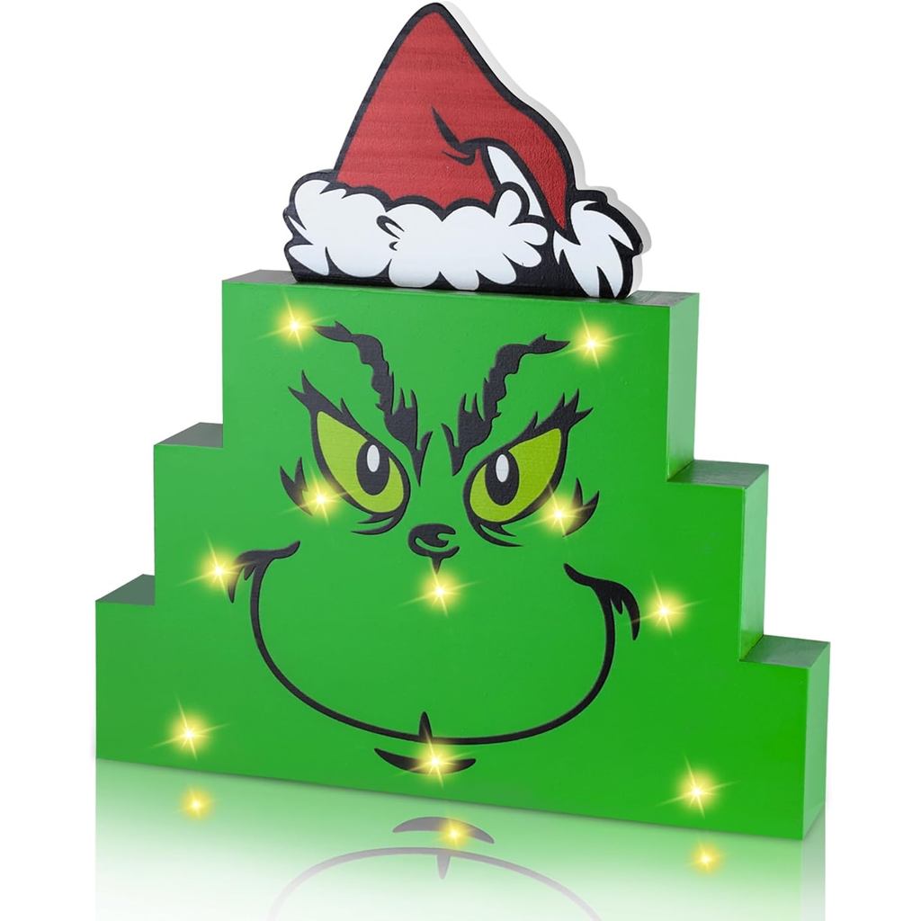 Decoração de Mesa de Natal Iluminada Decorações de Natal Verdes Placa de Madeira com Luzes LED - Decorações de Natal a P