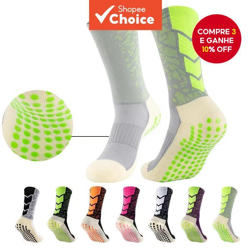 Pacote Com 3 Meias Esportivas Camufladas Masculinas De Cano Médio – Futebol Antiderrapante E Medyas Atléticos (Preto/Bra