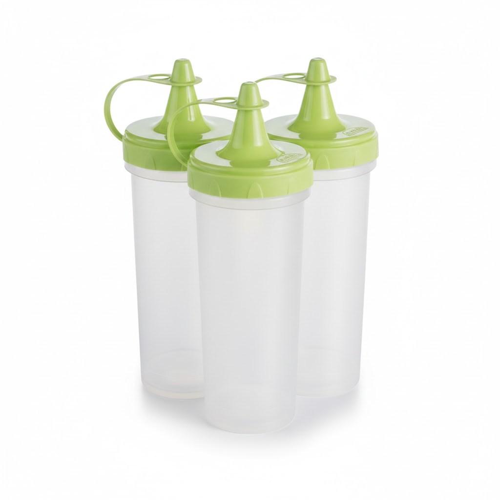 KIT 3 BISNAGA TRANSPARENTE MOLHO VERDE 280 ML PLASUTIL
