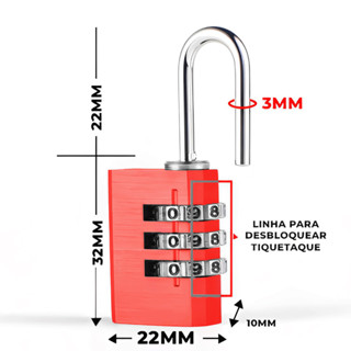 Cadeado com Senha Mala Mochila Vermelho - CDMVE30001 em Oferta na Shopee