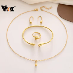 Vnox Water Drop Series Pulseira Anel Brincos Colar Para Mulheres Meninas , Conjunto De Quatro Peças De Joias De Ouro , P