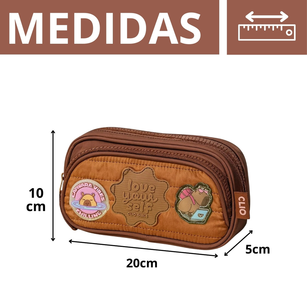 Kit Mochila De Costas C/ Chaveiro E Estojo Duplo De Capivara Juvenil Ideal Para Escola/ Passeio Volta Às Aulas - Clio
