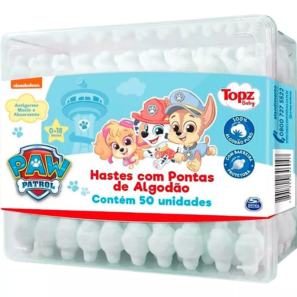 Topz Baby Hastes Pontas De Algodão Patrulha Canina Com 50un em Oferta na Shopee