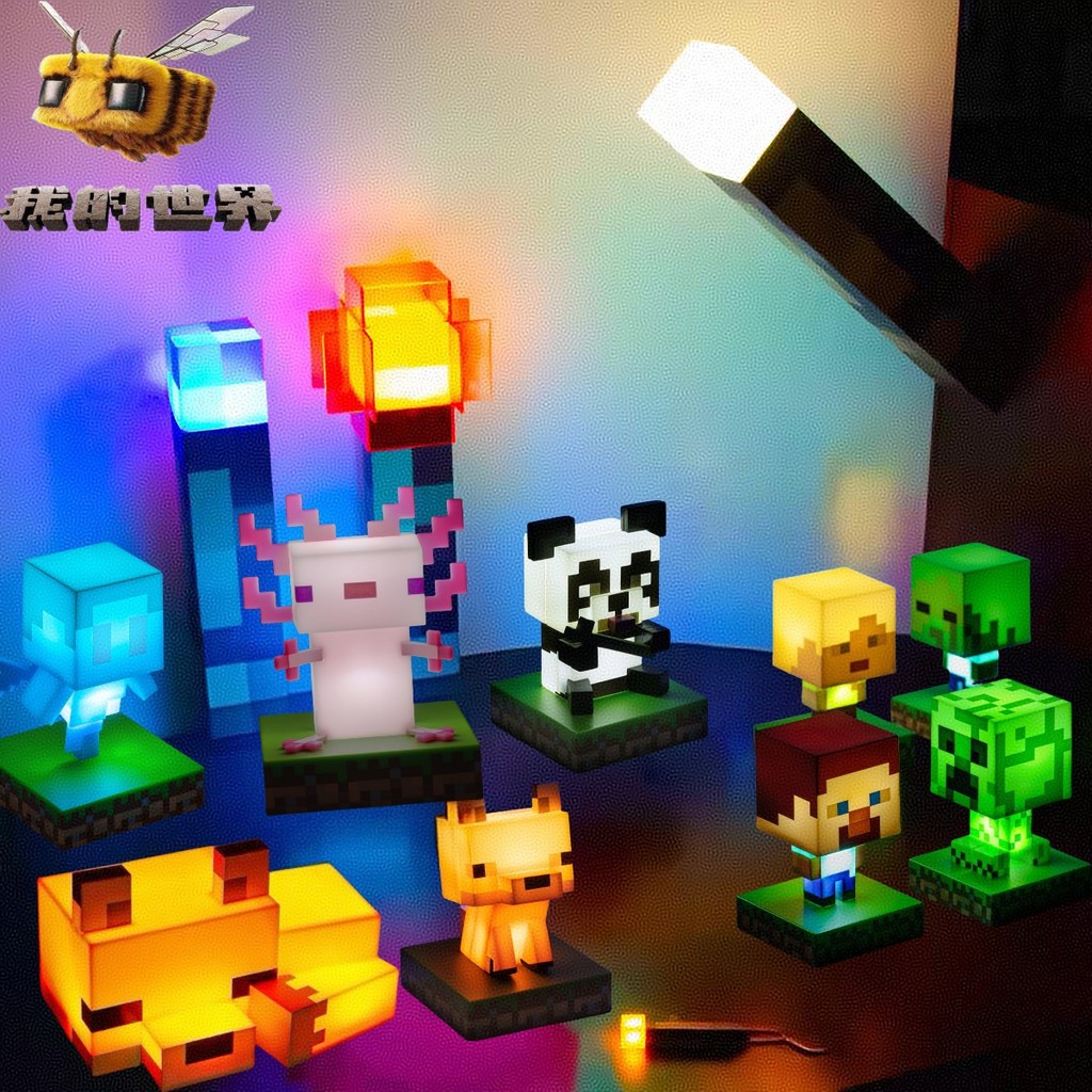 Luz Noturna LED Minecraft - Raposa/Creeper/Steve/Alex, Lâmpada de Ambiente Interna, Figura de Decoração de Mesa, Luz Not