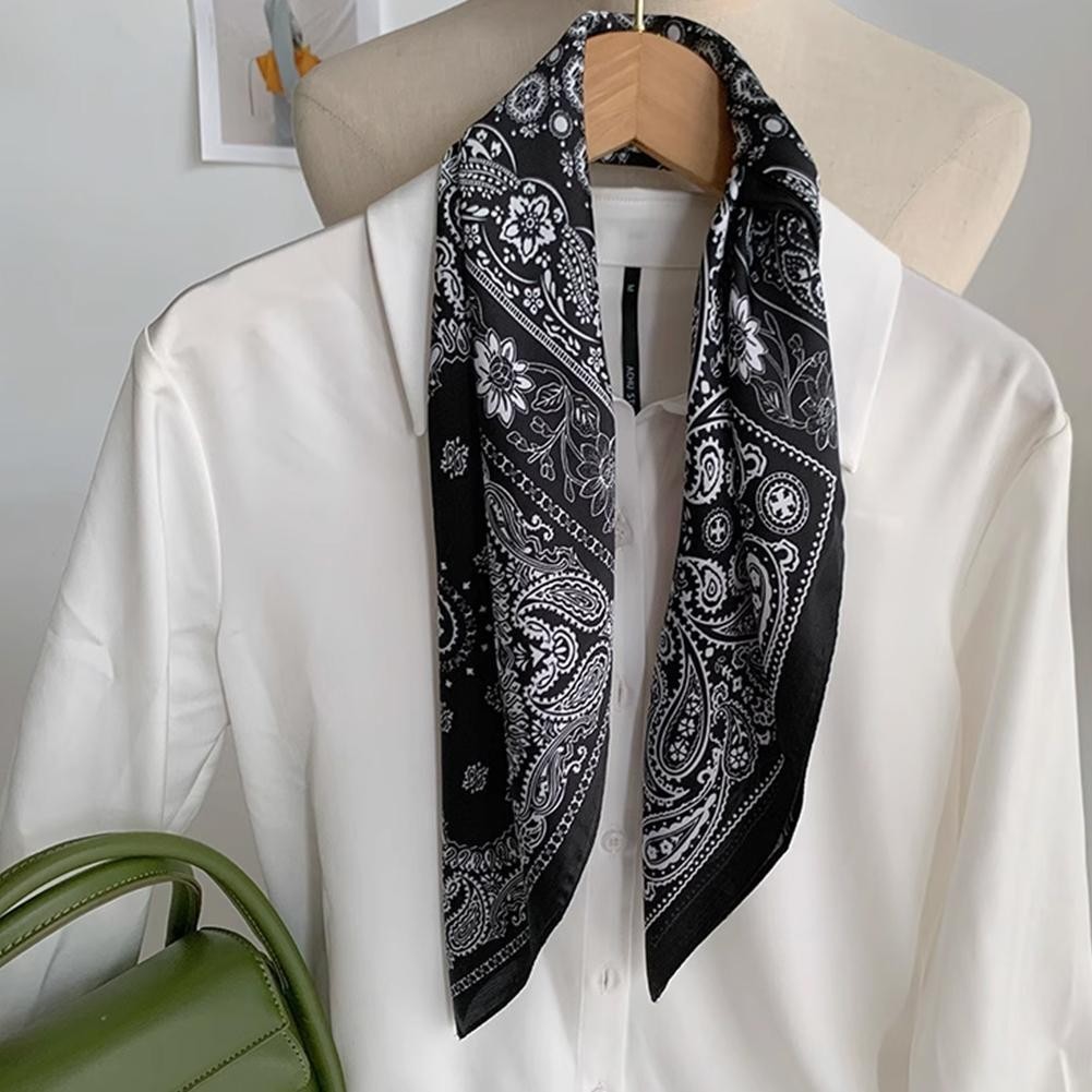Estilo Coreano Caju Flor Cachecol Pescoço Bandana Para Mulheres Elegante & Chique Impressão Seda B5r9