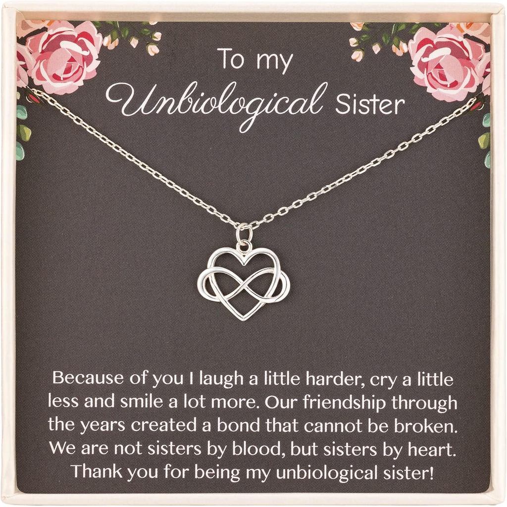 Presentes RareLove para Irmãs, Colar de Irmã Não Biológica para Melhor Amiga, Colar Pequeno de Coração Infinito em Prata
