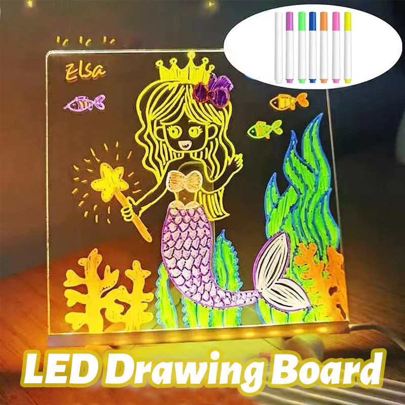 Luminária LED Escrever Abajur 3D 15X15 Quadro De Notas Tela Pra Escrever Decoração Quarto Sala Casa Em Acrílico 