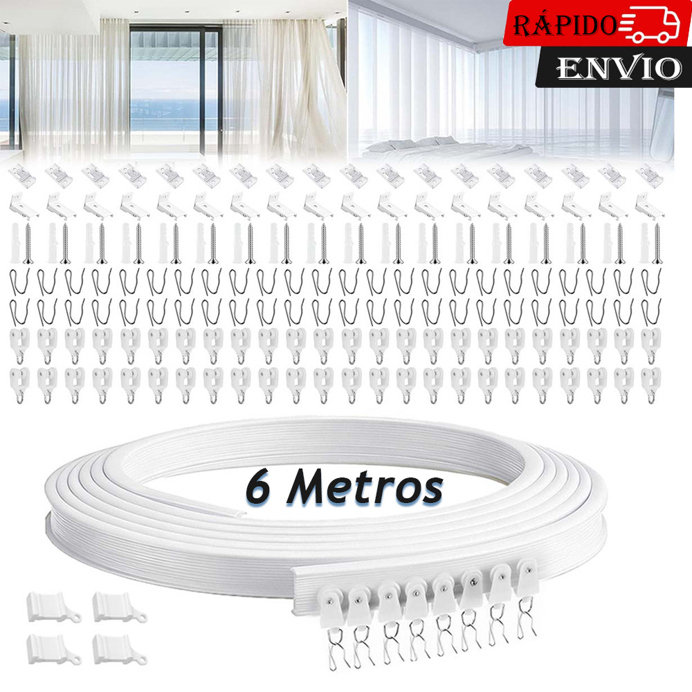 Faixa de Cortina curva Sala Quarto Blackout Trilho Flexível kit completo 6 metros Branco