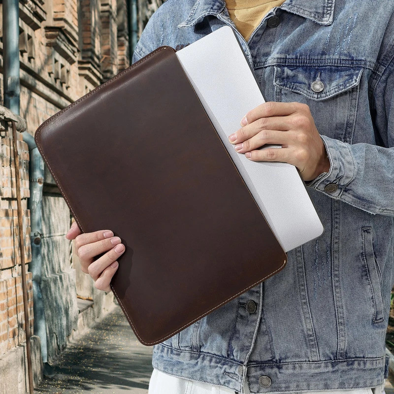 Capa Fina De Couro Genuíno Para Laptop , Protetora Ultrafina Notebook MacBook De 14 Polegadas , iPAD Air/Pro