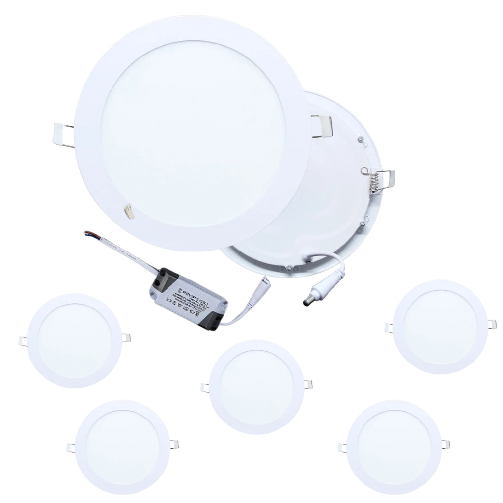 Kit 5 Luminária Plafon Led 25W Redondo Embutir Alumínio 29x29cm Frio 6500k ou Quente 3500k Bivolt 110v-220v