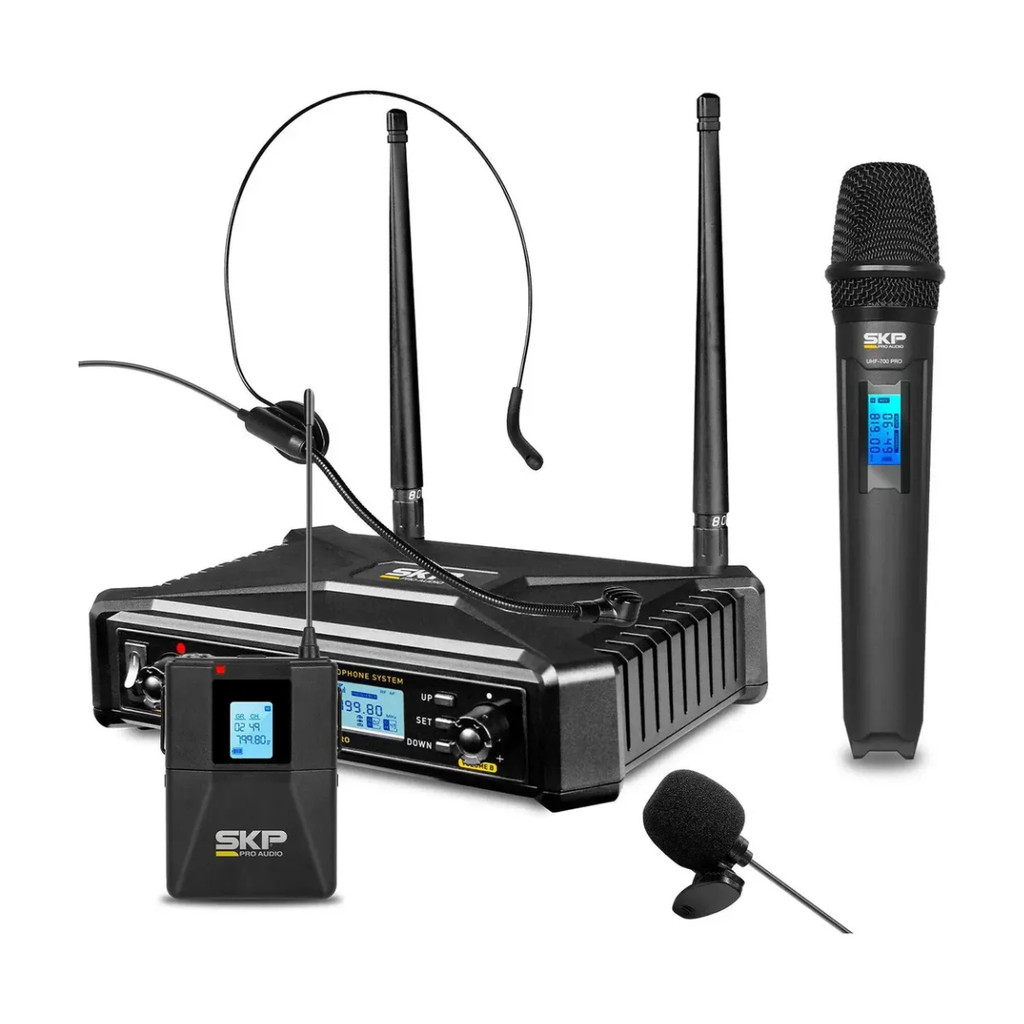 Microfone Sem Fio Profissional SKP UHF700 + Lapela Headset Uhf Skp Uhf700-d