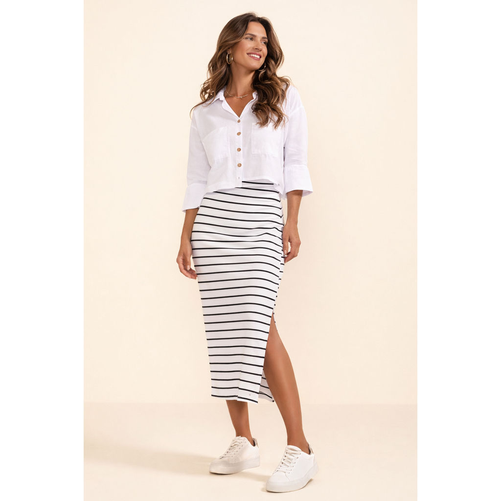 Saia Feminina Midi Canelada Listrada Marialícia Branco em Oferta na Shopee