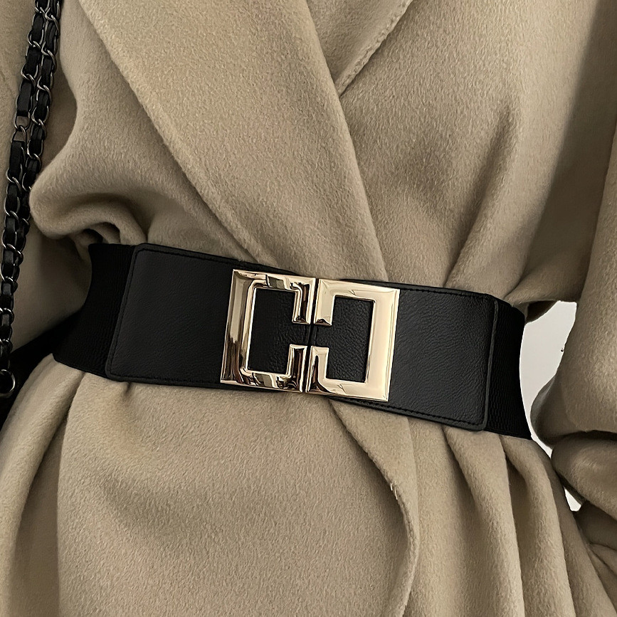Cinto Elástico Feminino, Cinto Largo Decorativo com Fivela Estilo Coreano para Vestidos, Moda Casual para Todas as Estaç