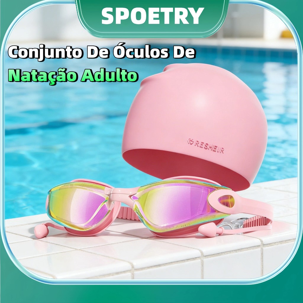 Conjunto De Óculos De Natação Adulto Waterproof Anti-Embaciamento De Uma Só Peça Com Armação Grande Tampões