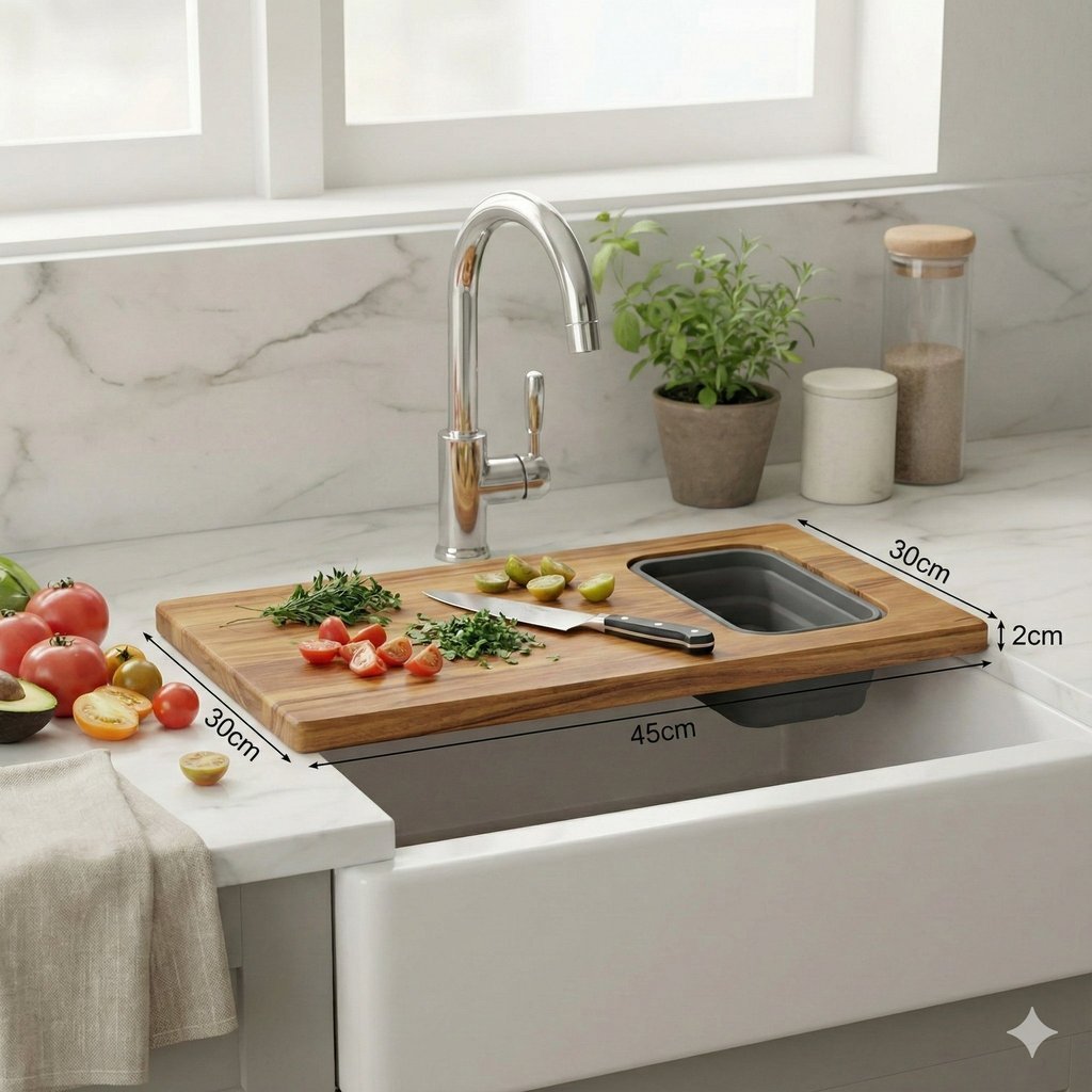 Tábua De Corte Bambu Multifuncional Com Cesto De Silicone 45×29 Cm – Ideal Para Cozinha E Churrasco