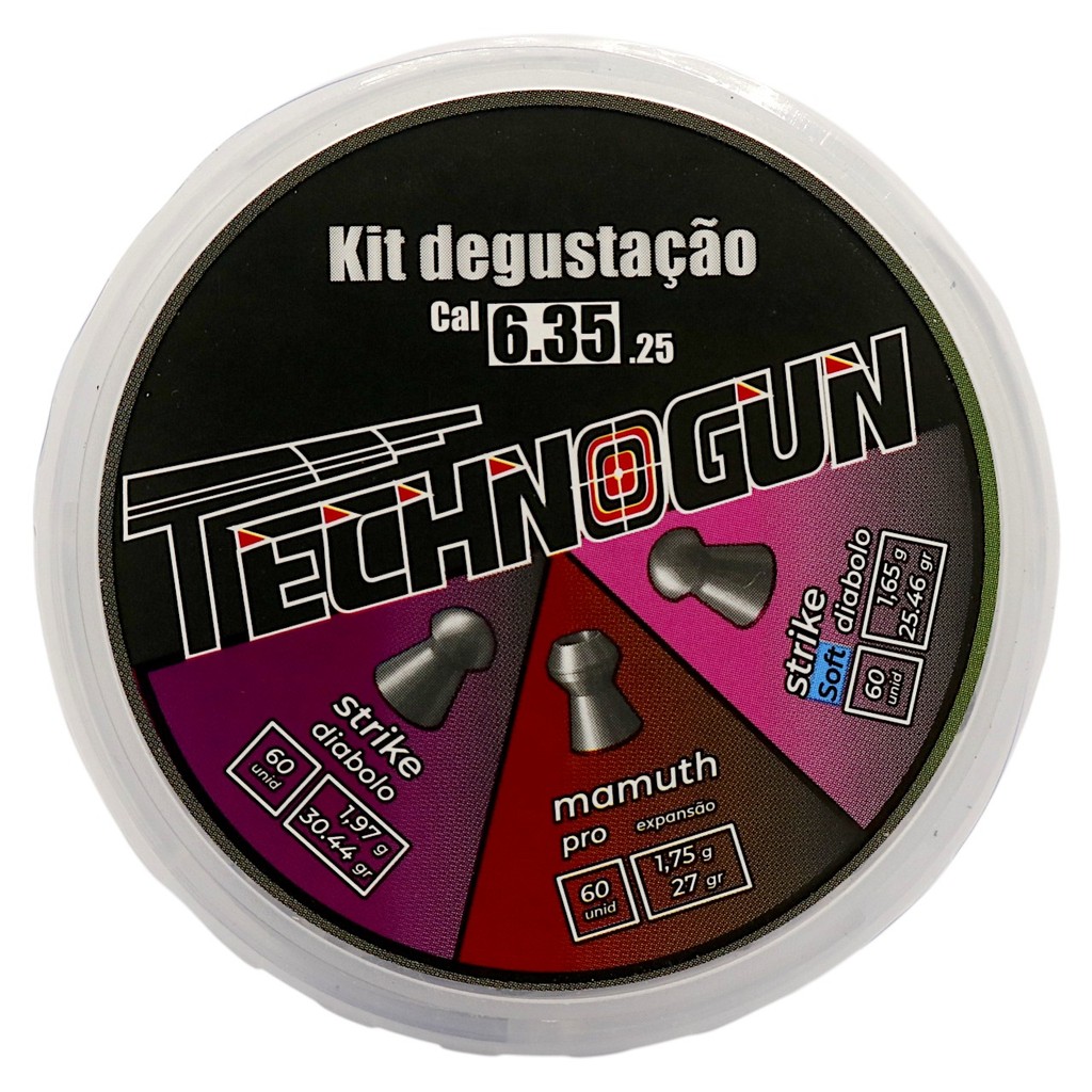 Chumbinho Technogun Kit Degustação 6.35mm - Strike Diabolô, Mamuth Pro, Strike Diabolô Soft - 180un