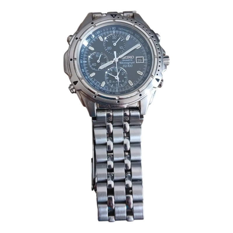 Relógio De Pulso Seiko Quartz Chronograph Prateado Azul