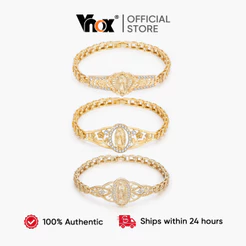 Vnox Nossa Senhora De Guadalupe Virgem Maria CZ Pulseira Banhada A Ouro Religiosa Católica Joia Presente