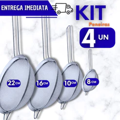 Kits 4/3/2/1 Peneira Em Aço Inox Pequena Média Grande 8/10/16/ 22cm Coador Para Cozinha
