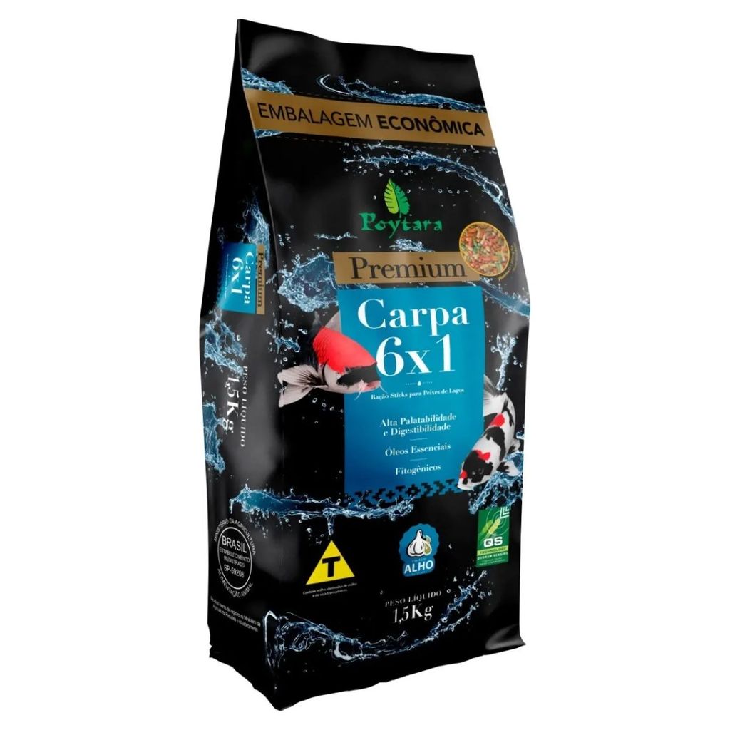 Ração Poytara Premium Carpas 6X1 Sticks Peixes Lagos 1,5Kg