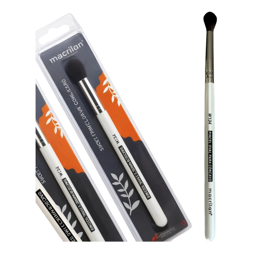 Pincel Oval Côncavo + Esfumar Macrilan W134 Maquiagem Profissional para Olhos fazer Sombreamentos