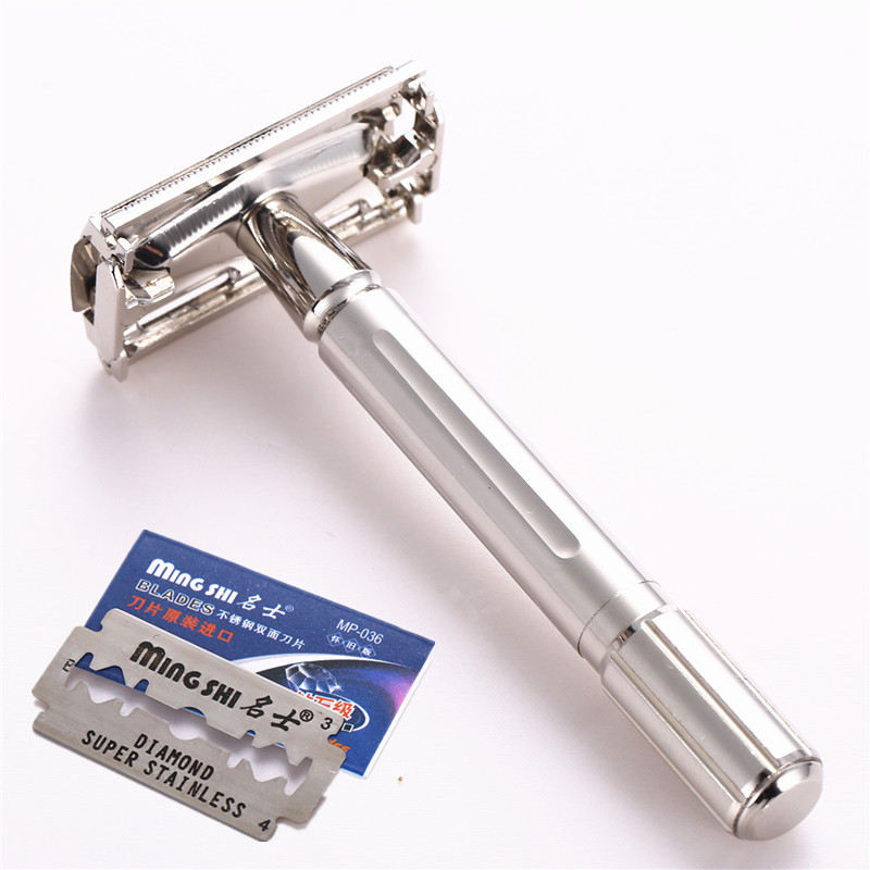 Navalha Manual à moda antiga faca de barba masculina de aço inoxidável lâmina dupla Face barbear rosto barba faca titula